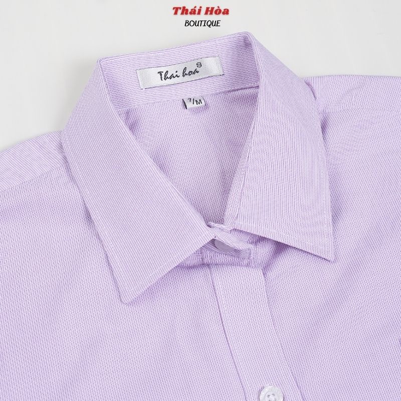 Áo sơ mi nữ màu tím dài tay công sở đẹp kẻ tăm caro chìm cotton Thái Hoà 631-11-01