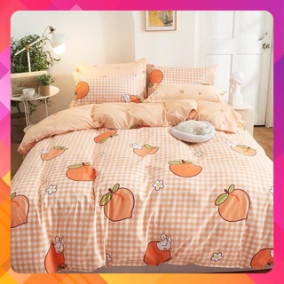 Sét Chăn Ga Gối Cotton Poly Hàn Quốc ☘️ FREESHIP ☘️ Mẫu Kẻ Cam