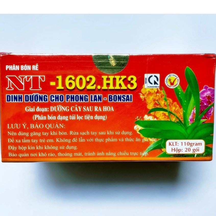 Phân bón tan chậm 1602-HK1-HK2-HK3 (hộp 20 túi), dạng túi lọc, cung cấp dinh dưỡng cho phong lan, hoa kiểng