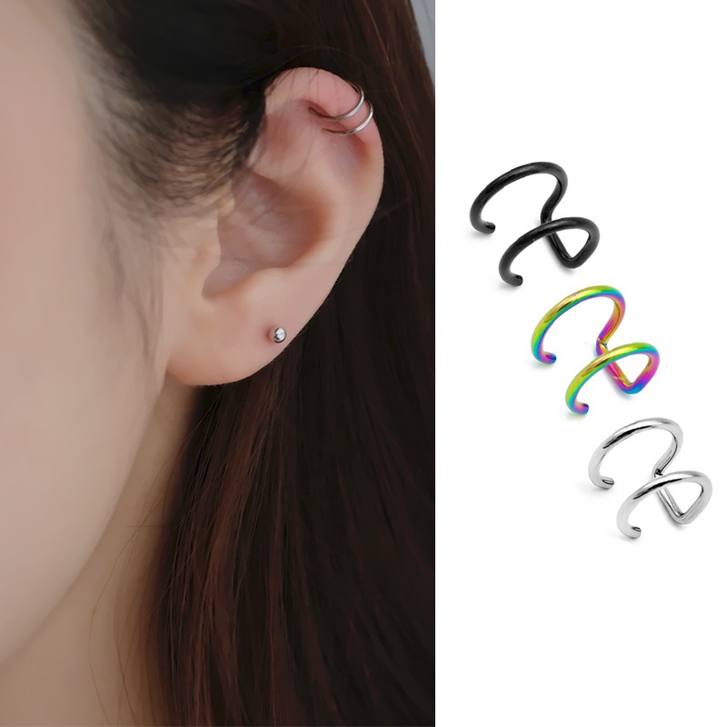 Khuyên Kẹp Vành Tai Không Xỏ Lỗ Bằng Thép Không Gỉ Phong Cách Hip Hop Hàn Quốc Cho Nam Và Nữ