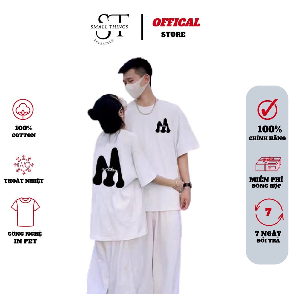 Áo thun đôi chữ M small things áo phông cotton 100% màu trắng đen phom rộng tay lỡ cổ tròn áo cặp dành cho nam nữ