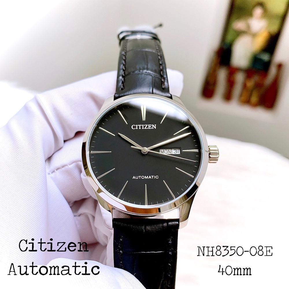 Đồng Hồ Citizen Classic Nam Dây Da Đen Mặt Đen NH8350-08E Automatic 40mm Chính Hãng