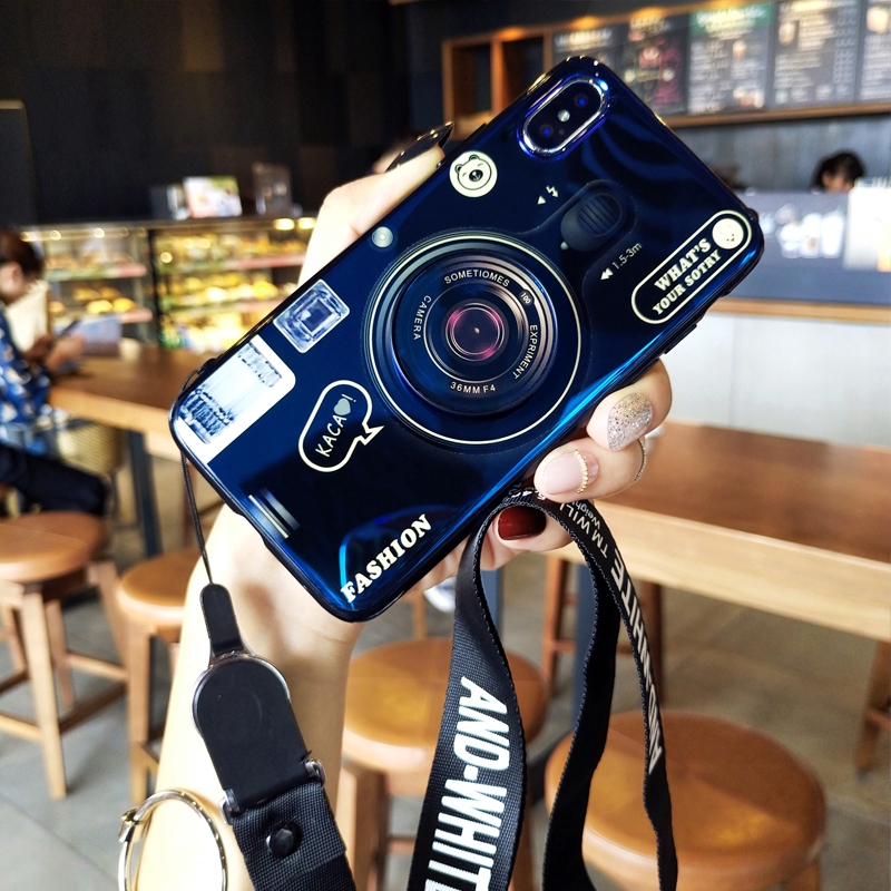 Ốp điện thoại có đế đỡ và dây đeo họa tiết mô phỏng máy ảnh chuyên dụng cho Samsung Note 8 Note 9