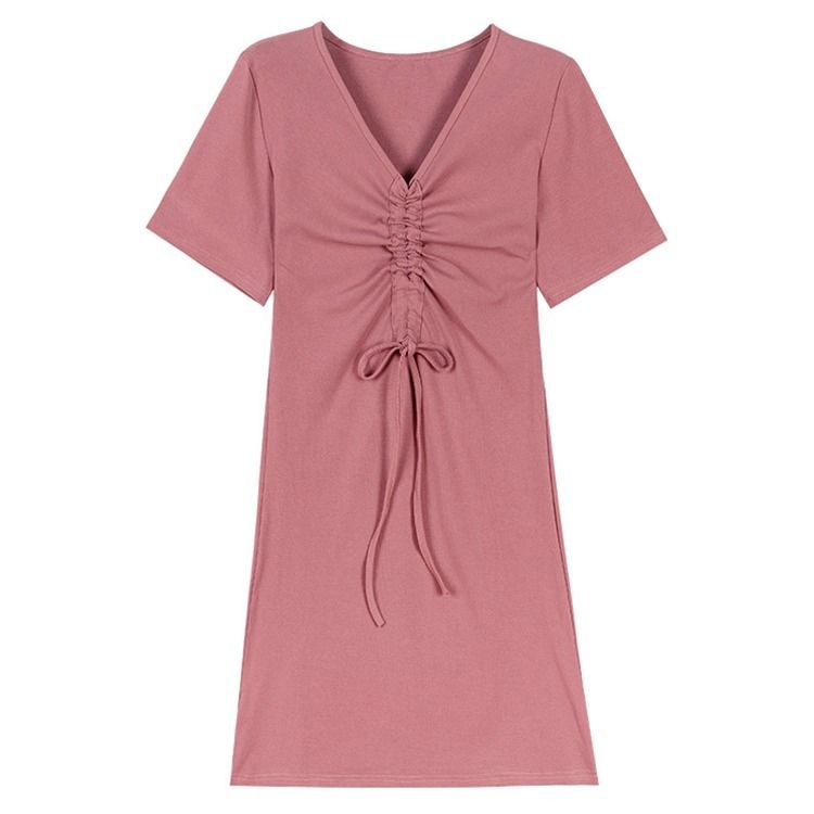 New Snapping up&Girlfriends Decoration BodyVCollar Mid-Length Student Dress Summer New Korean Style Slimming and All-MatchingTT-shirt Skirt- | BigBuy360 - bigbuy360.vn