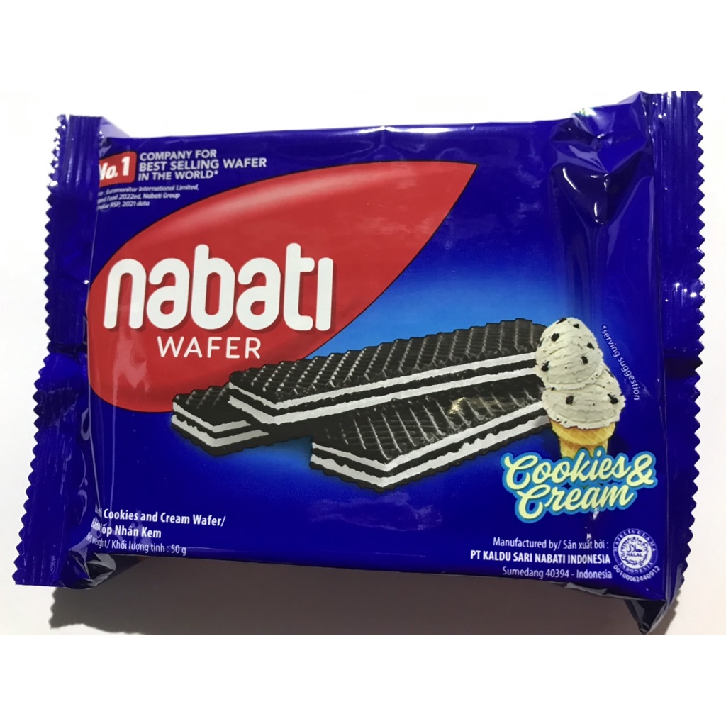 Bánh xốp nhân kem Cookies Cream Nabati Wafer (Gói 50g)