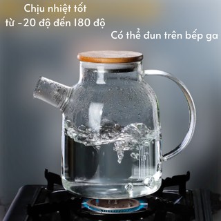 Bộ bình trà thủy tinh pha trà kèm khay gỗ
