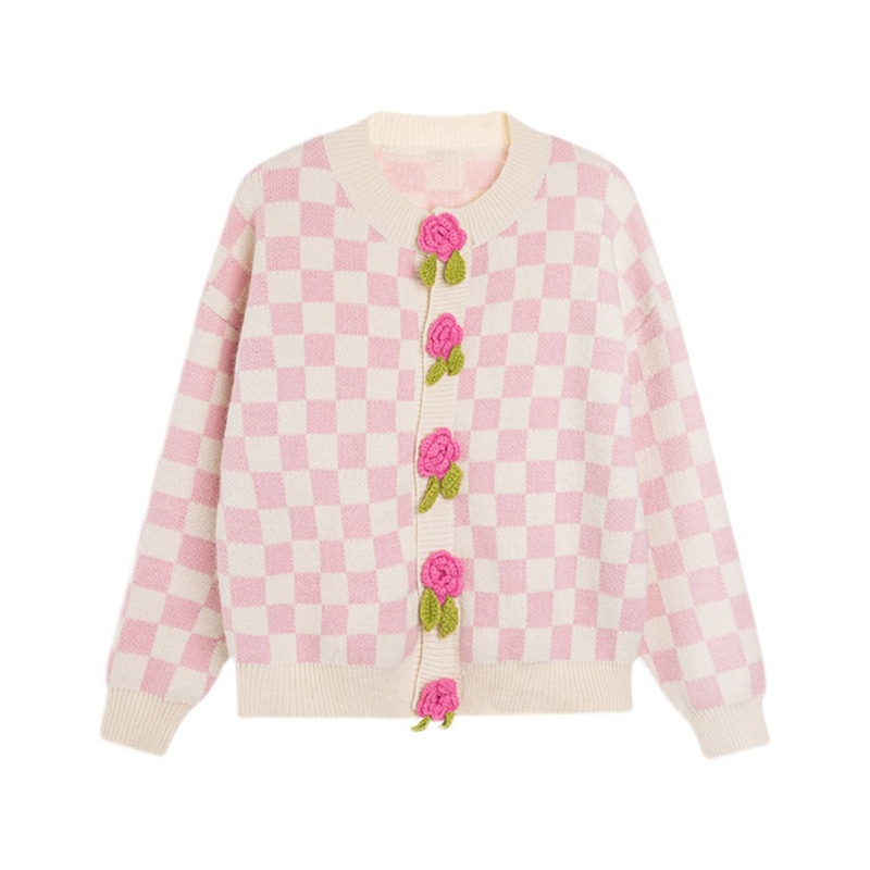 Áo Khoác Cardigan Dệt Kim Tay Dài Họa Tiết Hoa 3D Dễ Thương Cho Nữ