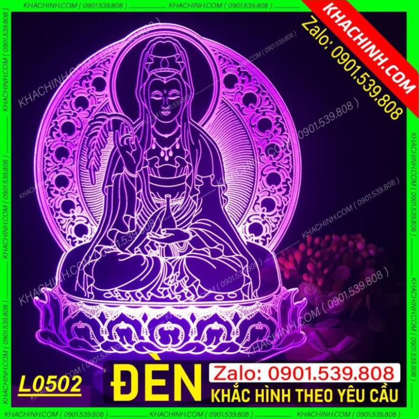 Đèn thờ Mẹ Quan Âm - đèn Phật Giáo để bàn thờ sáng đẹp khắc laser Mẫu L0502-L có Remote thay đổi 16 màu
