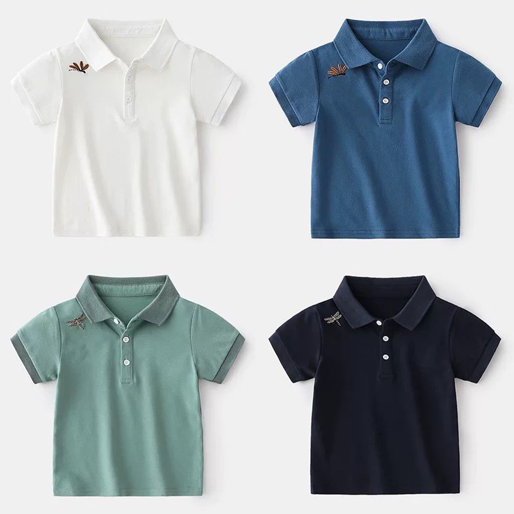 Áo Polo cho bé LILA KIDS, Áo cộc tay thêu hình chuồn chuồn chất cotton cao cấp cho bé từ 10-25kg