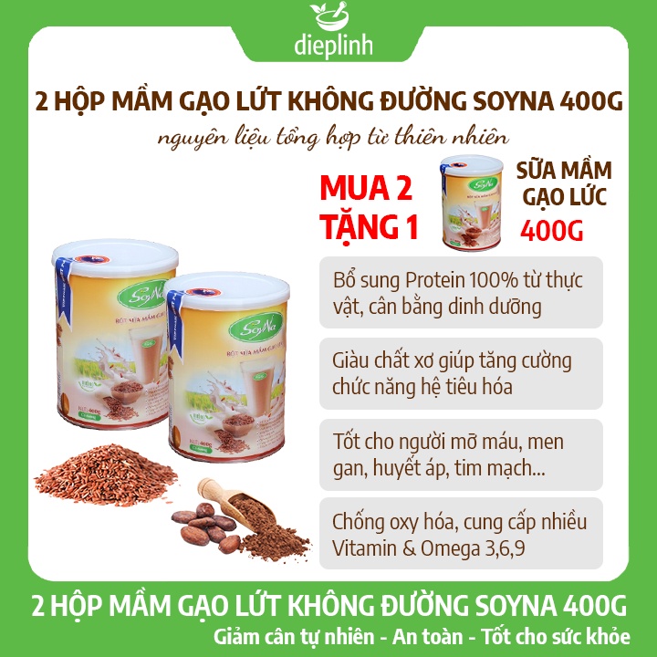 [Combo] 2 Hộp Sữa Giảm Cân 100% Thực Vật - Sữa Mầm Gạo Lứt SoyNa Không Đường 400gr - Kiểm Định Chất Lượng FDA (Hoa Kỳ)