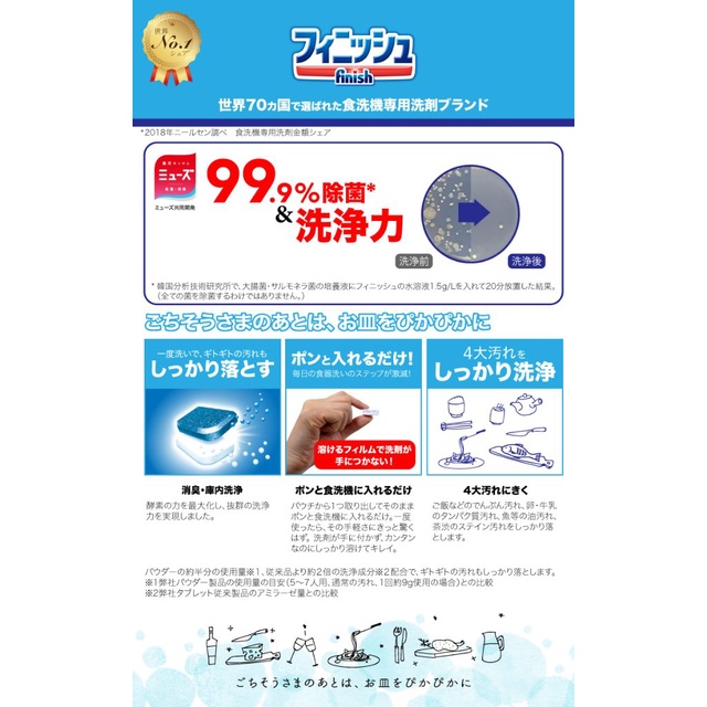 [GÓI 750G] Viên Rửa Chén Bát FINISH Giúp Khử Sạch Vi Khuẩn Và Làm Sáng Bóng - Nhật Bản