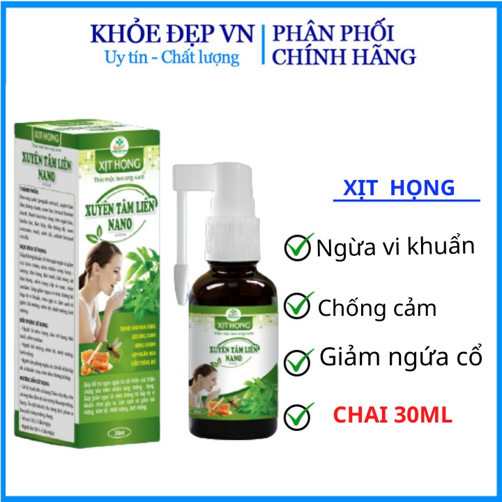 ✅Xịt họng Nano Xuyên Tâm Liên ( chai thuỷ tinh 30ml)