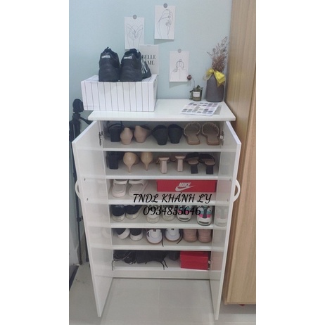 Tủ giày dép nhựa đài loan 2 cánh 6 tầng trắng 65x104