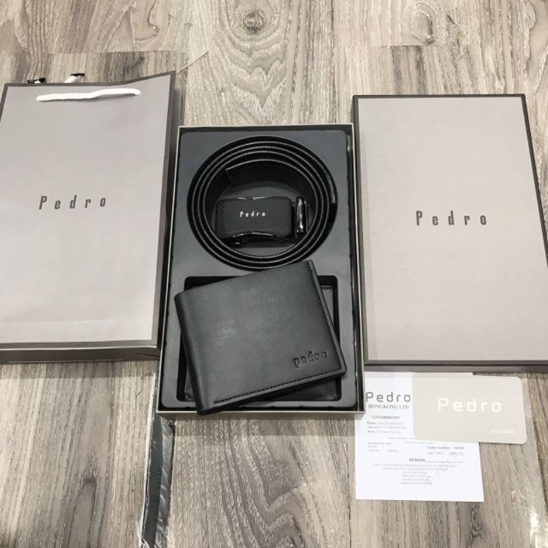 Set nịt ví nam Pedro đẹp cao cấp fullbox kèm túi giấy làm quà tặng cho nam T66o