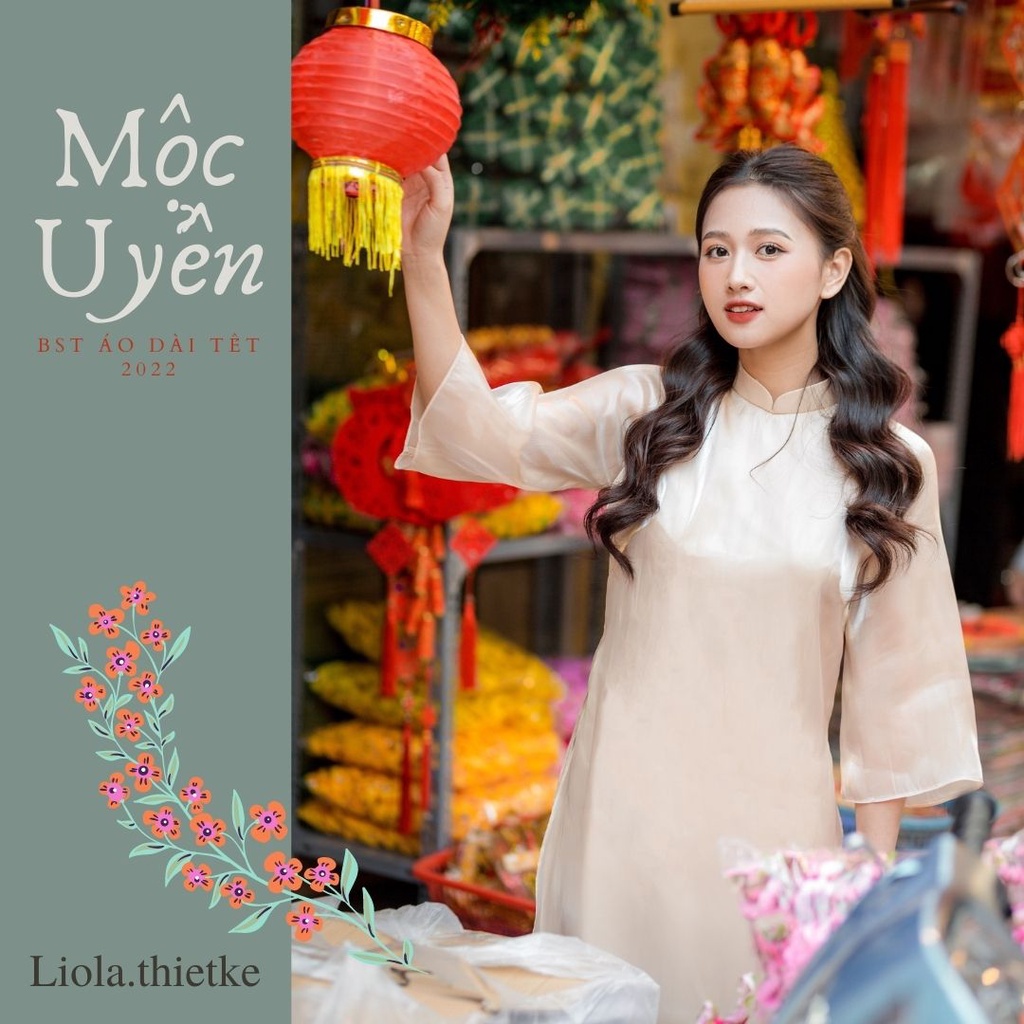 Áo dài cách tân Ngọc Uyển tơ ánh Hàn màu Kem - áo dài dáng suông thiết kế độc quyền LIOLA