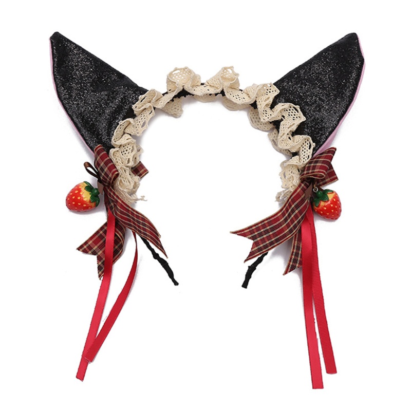 Băng Đô Cài Tóc Hóa Trang Phối Bèo Và Ren Đính Quả Dâu Tây Lấp Lánh Dành Cho Mèo Cưng