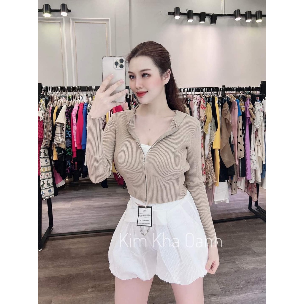 Áo Khoac Len Nữ Form Croptop. Áo Khoác Cardigan Khoác Nhẹ 3 Màu [Kem, Đen, Sọc Trắng Đen]