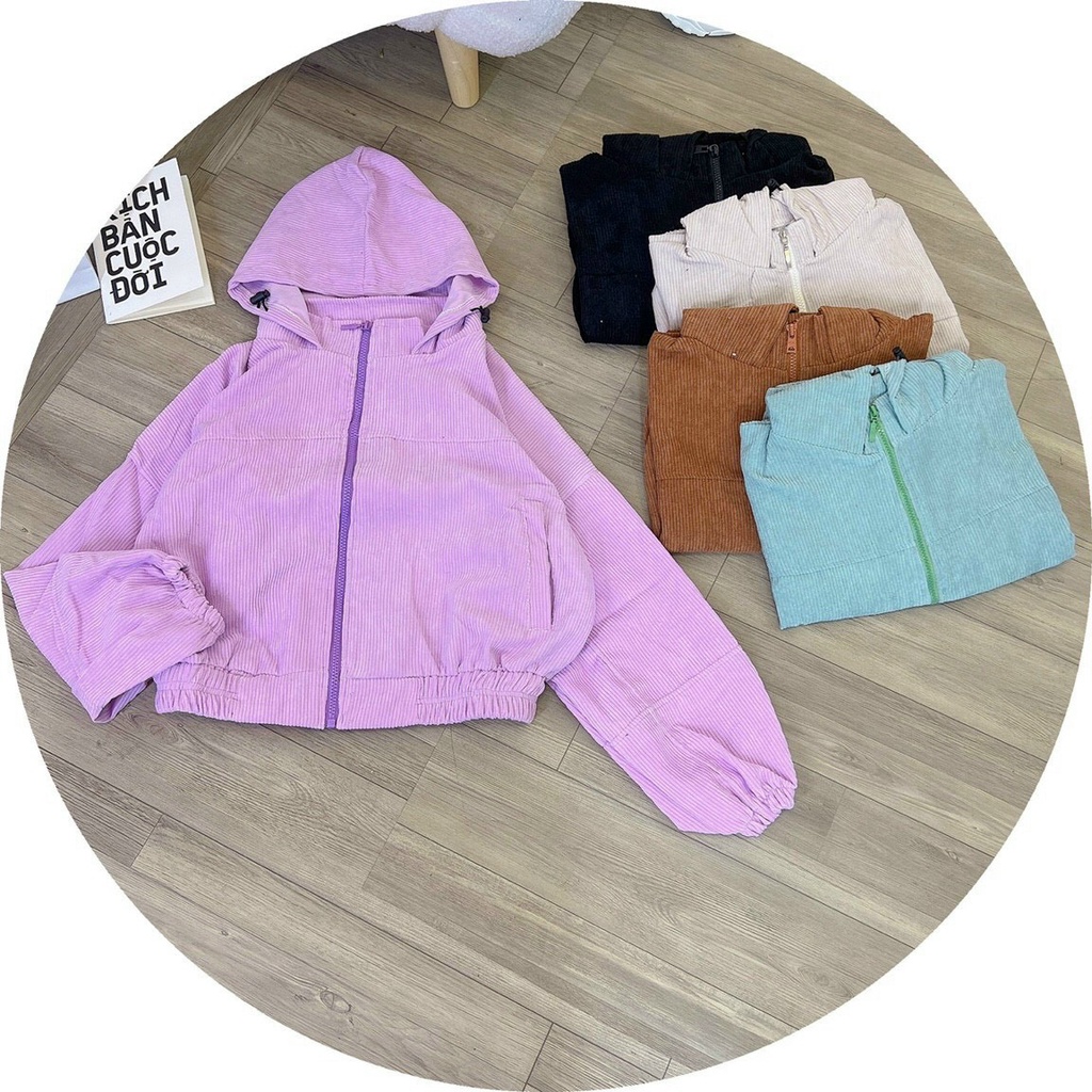 Áo Khoác Lửng áo khoác Croptop Nữ Nhung Gân Tăm Hàng Form Rộng