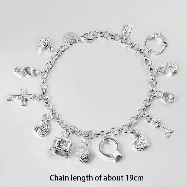 Lắc tay bạc tua rua phối hình xinh xắn thời trang