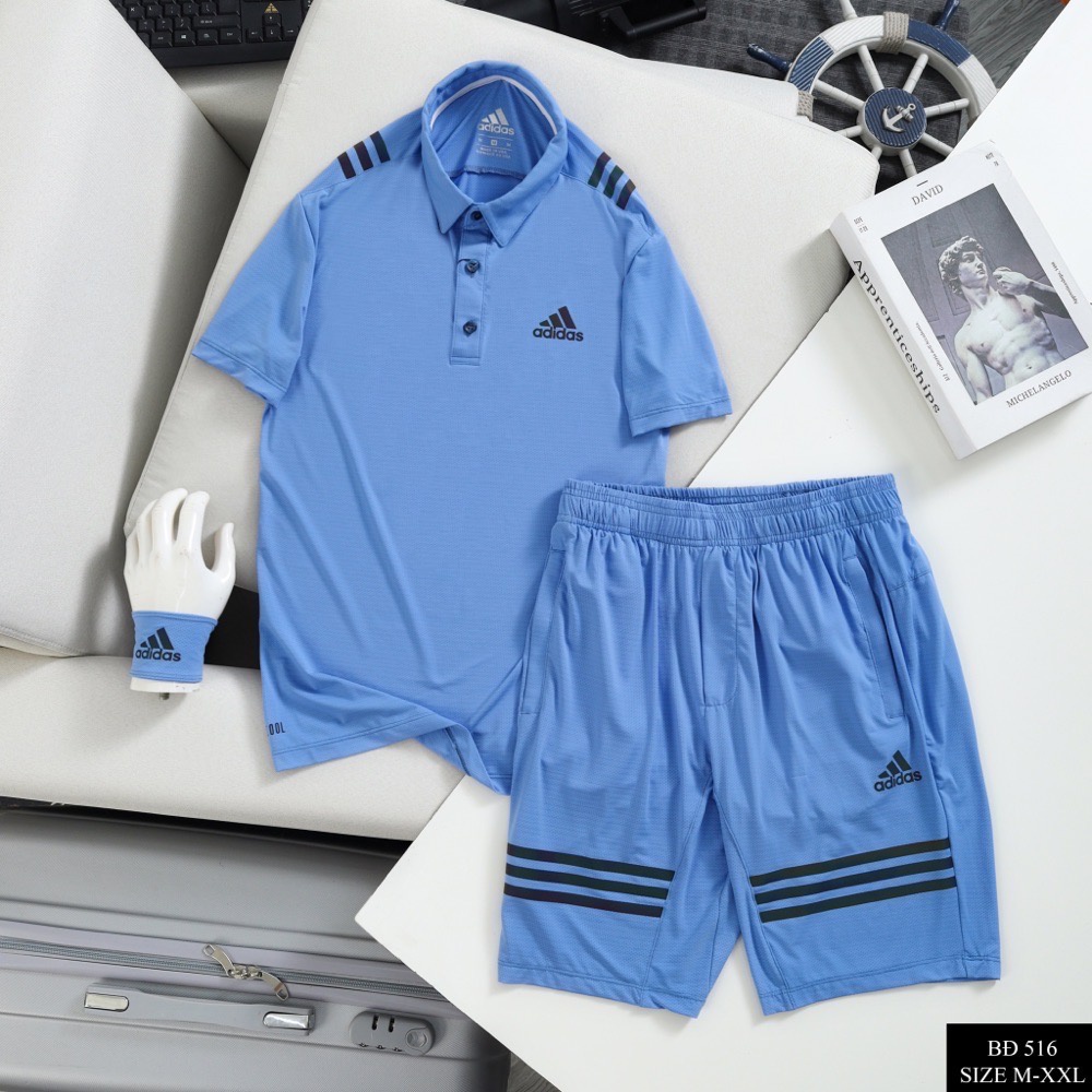 Bộ thể thao nam adidas cao cấp mùa hè cộc tay chất thun lạnh 516 bộ đồ tập