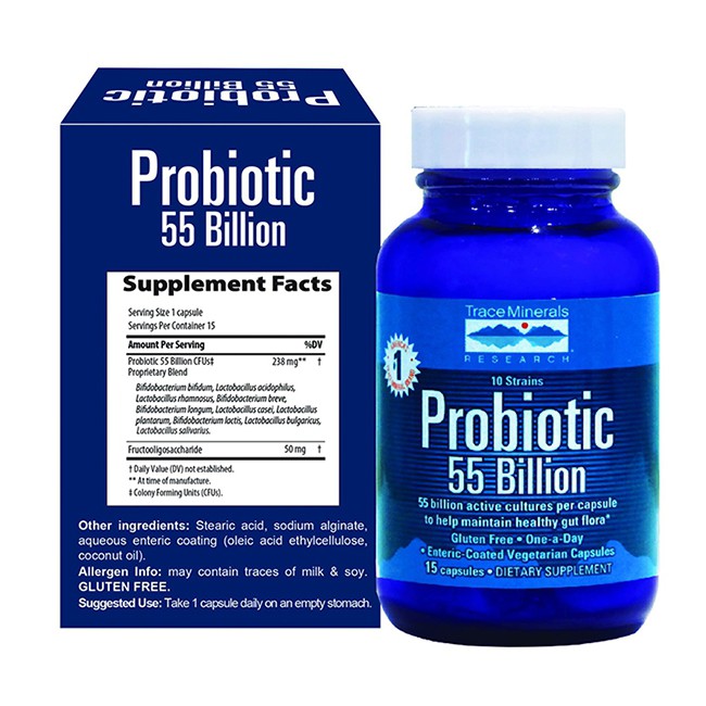 Thực Phẩm Chức Năng Men Vi Sinh Giúp Hỗ Trợ Tiêu Hóa Probiotic 55 Billion (15 Viên/ Hộp)- TRACE MINERALS  RESEARCH