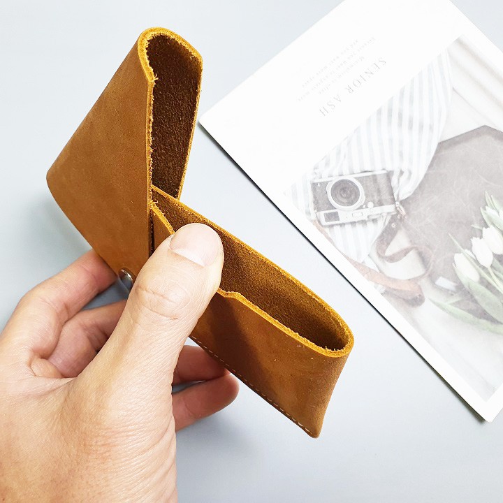 Ví card da bò sáp; Ví thẻ nam nữ da bò thật MN119VB   - 100% da bò thật, BH 3 năm