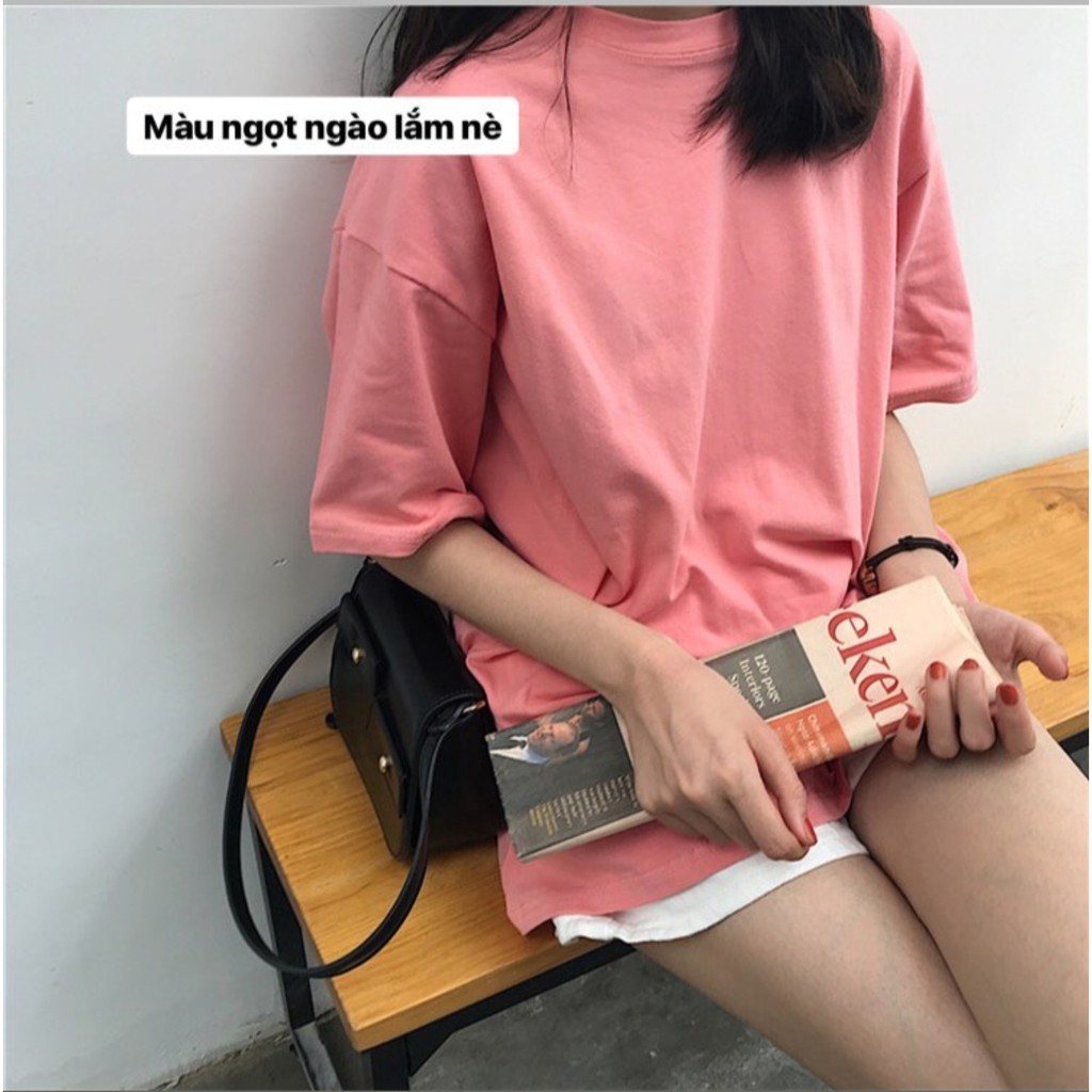 Áo phông hồng ruốc trơn form rộng tay lỡ - áo over màu hồng đậm - dark pink tee