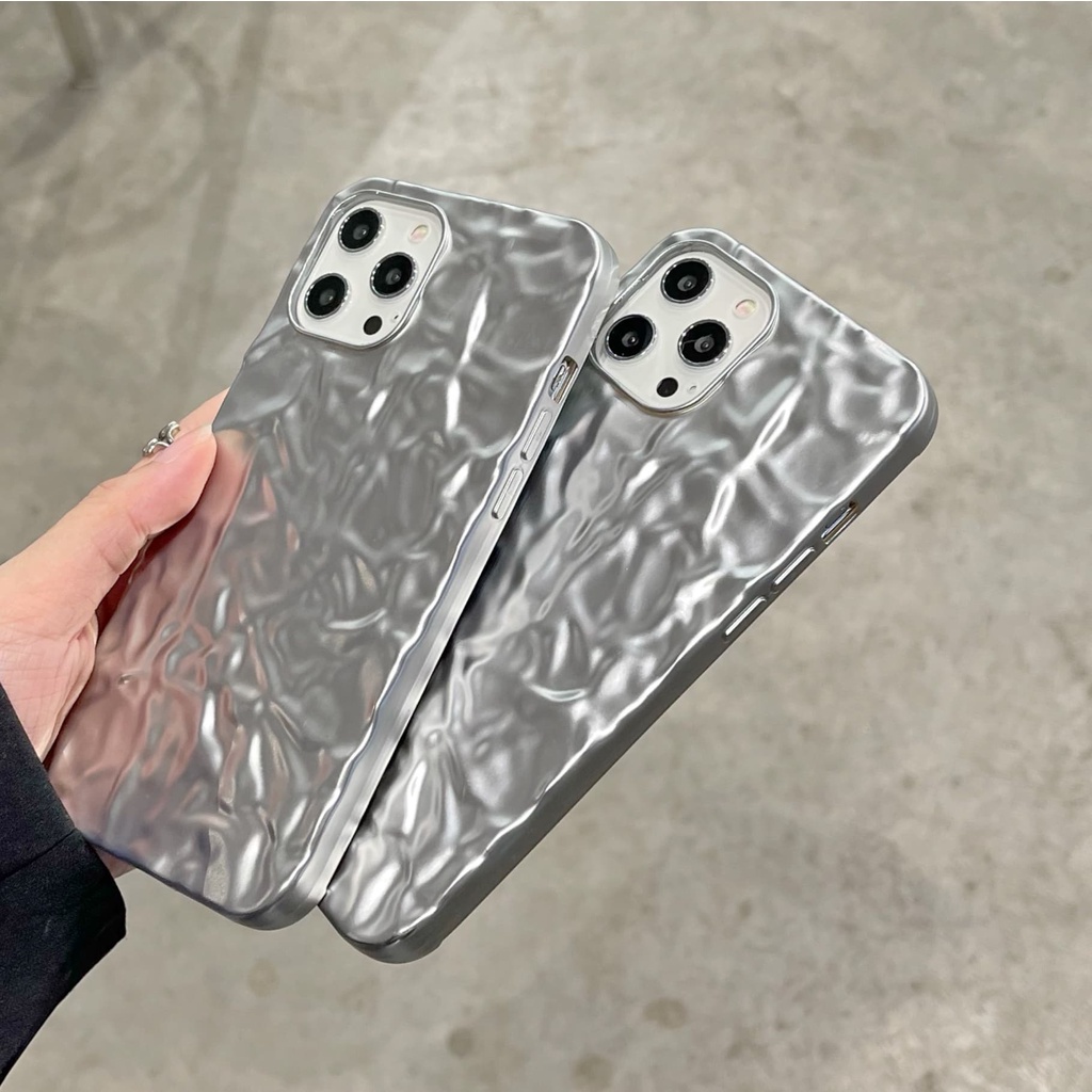 Ốp Điện Thoại Lá Thiếc Chống Sốc Màu Bạc Thời Trang Cho iPhone 14 / 13 / 12 / 11 / X / 8 / 7P