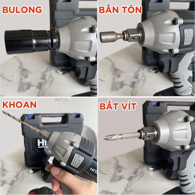 [HOT] Máy Siết Bulong HITACHI 128V Không Chổi Than Pin 10 Cell, 3 CHỨC NĂNG KHOAN, SIẾT BULONG, BẮN VÍT BH 1-1