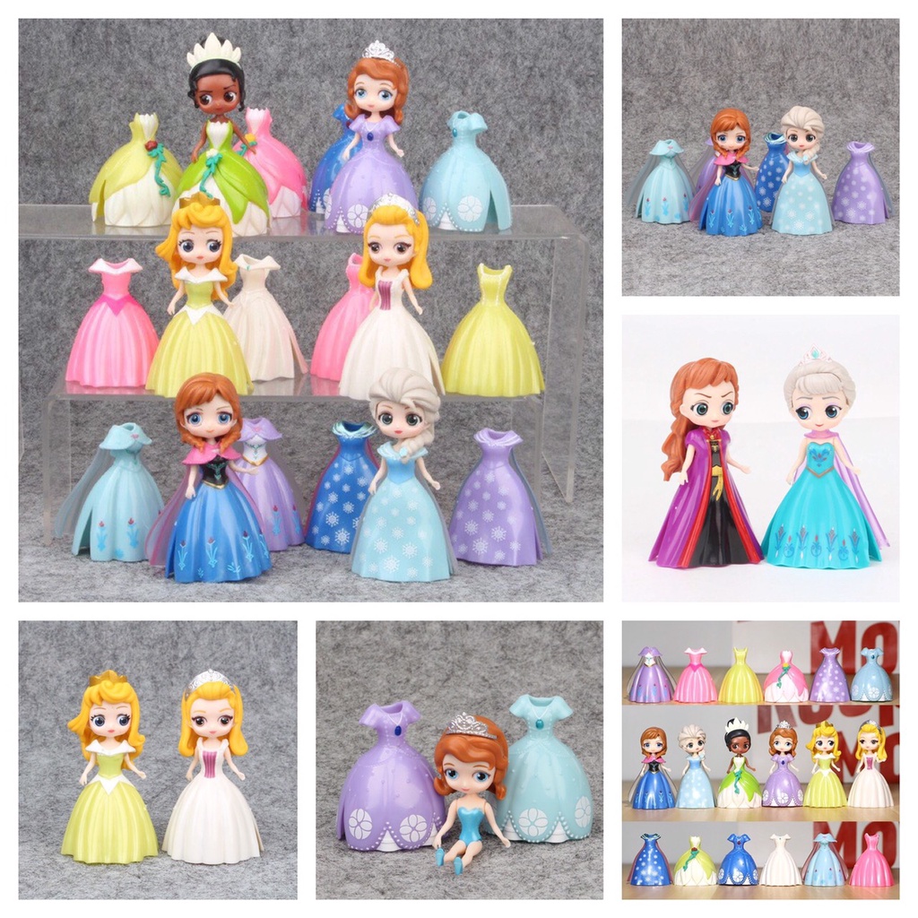 Bộ Đồ Chơi Bé Gái Mô Hình 06 Búp Bê Công Chúa Disney Cao 8cm Thay Váy