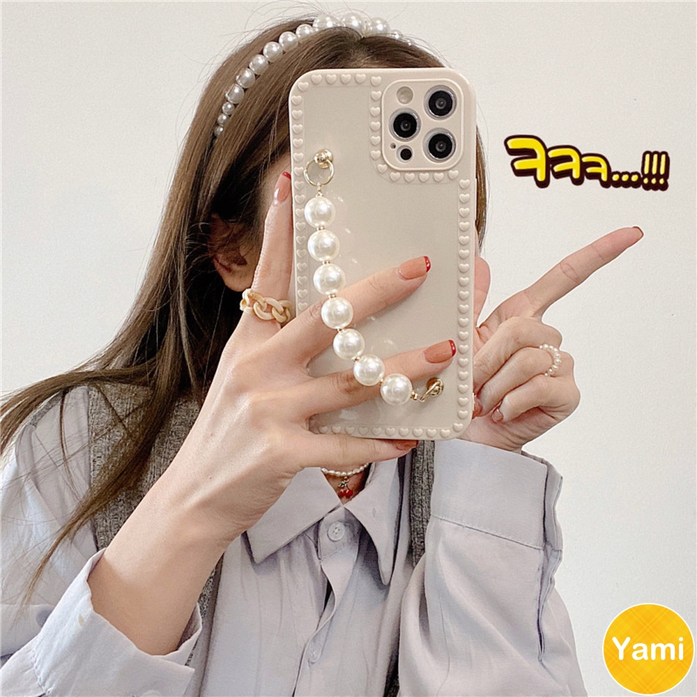 Ốp điện thoại TPU dẻo có dây đeo đính ngọc trai trắng cao cấp dành cho Iphone 13 11 pro max x xr 8 7 plus | BigBuy360 - bigbuy360.vn
