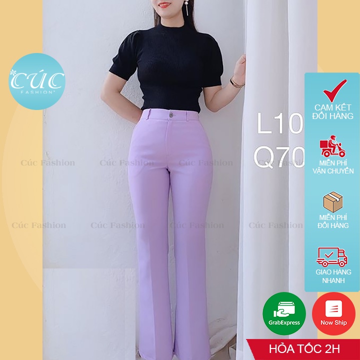 Quần ống loe Cúc Fashion ống rộng lưng cao vải đẹp cao cấp dày dặn dài suông công sở màu đen thời trang đi học Q70