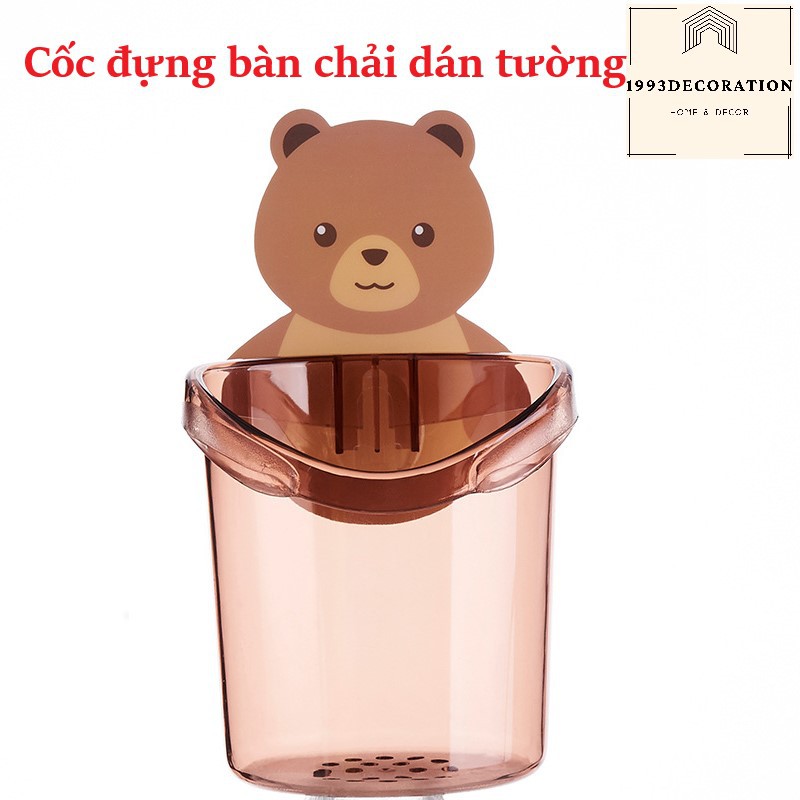 Cốc Dán Tường Hình Gấu Nâu Đựng Bàn Chải, Kem Đánh Răng, Đồ Dùng Nhà Tắm - CỐC GẤU DÁN TƯỜNG