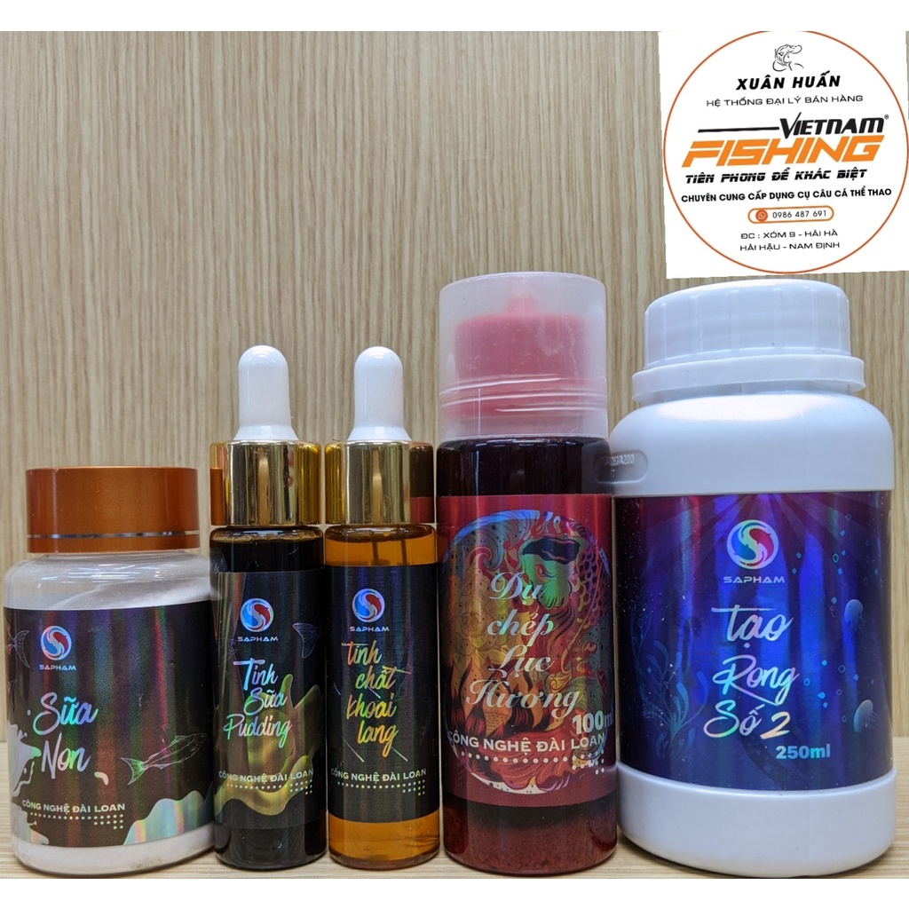Bộ 5 Lọ Hương Liệu Câu Chép Sa Phạm  : Sữa Non + Pudding + Khoai Lang + Dụ Chép Lục Hương + Tạo Rong Số 2