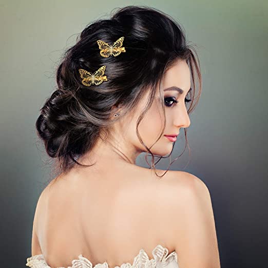 Kẹp Tóc Hình Bướm 3D Bằng Kim Loại Màu Vàng Phong Cách Vintage Dễ Thương Cho Nữ