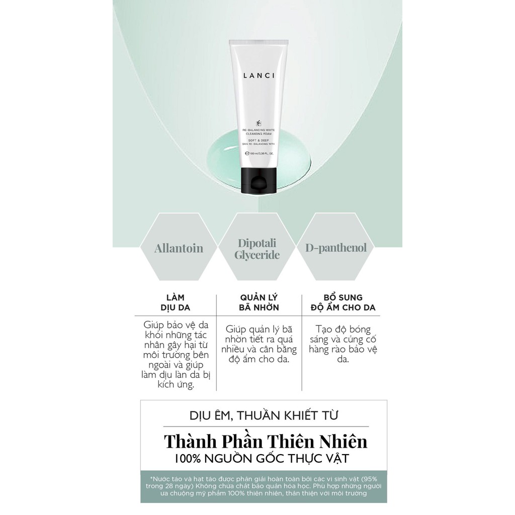 💎 [ CHÍNH HÃNG ] Sữa Rửa Mặt LANCI Cân Bằng Độ Ẩm Tự Nhiên Re-balancing White Cleasing Foam 100ml | BigBuy360 - bigbuy360.vn