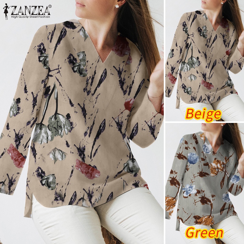 Zanzea Áo Sơ Mi Nữ Tay Dài Cổ Chữ V Họa Tiết Caro Phong Cách Vintage