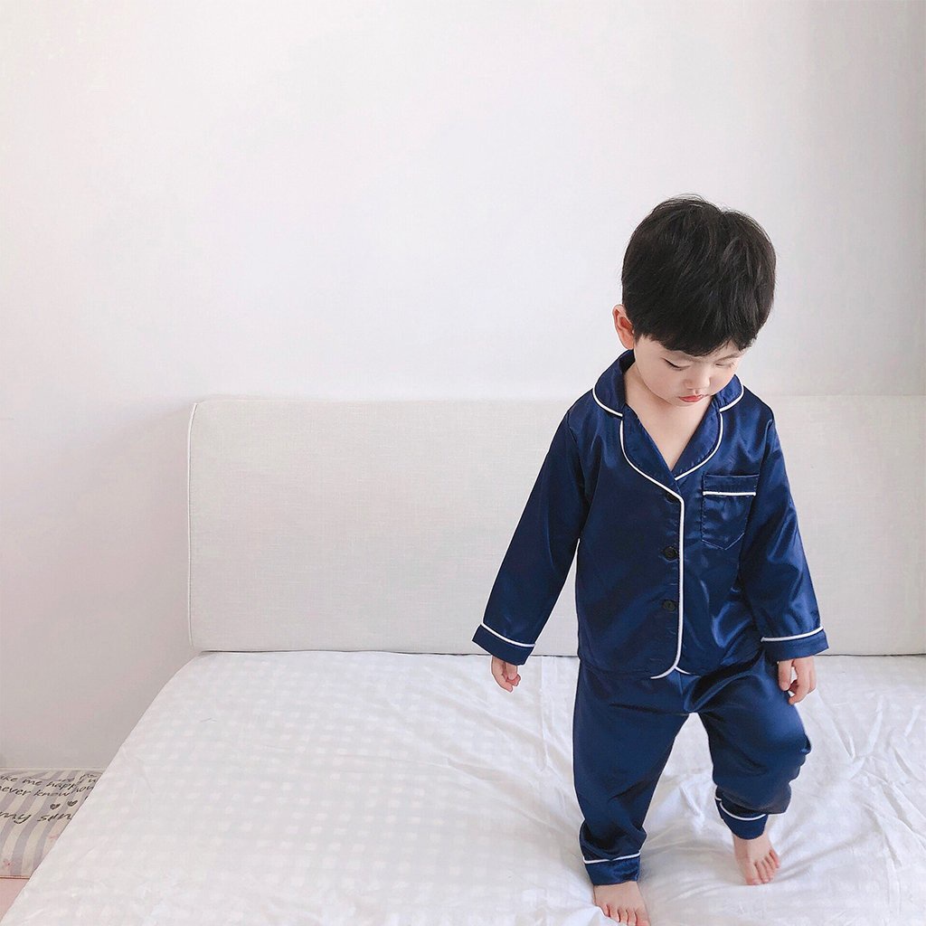 Bộ ngủ Pijama cho bé Binbon kids, bộ pizama cho bé trai bé gái PM02 chất lụa trơn dài cho bé từ 6-28kg