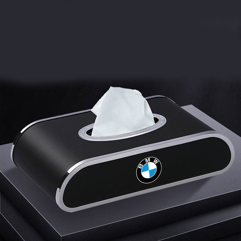 Hộp da đựng giấy ăn trên ô tô cao cấp có đồng hồ và bảng số điện thoại, chất liệu da PU cao cấp