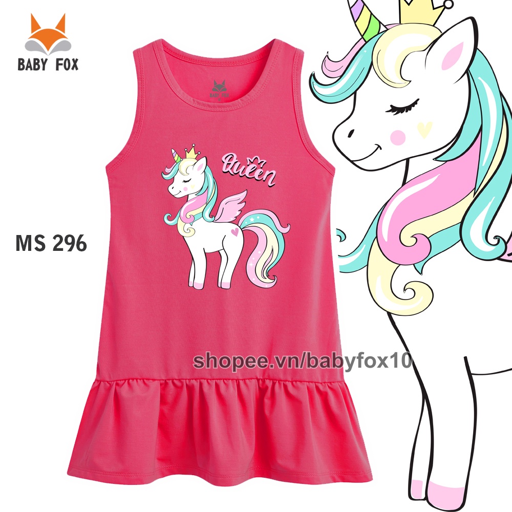 Đầm thun bé gái 100% cotton loại tốt, thương hiệu BABY FOX, in hình pony, size nhỏ, trung, đại i