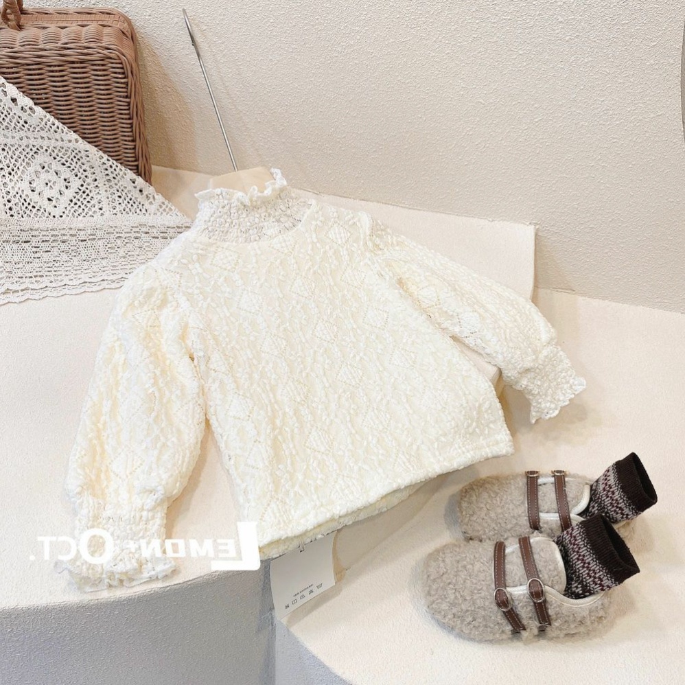 Áo thun tay dài phối ren thời trang mùa đông cho bé gái