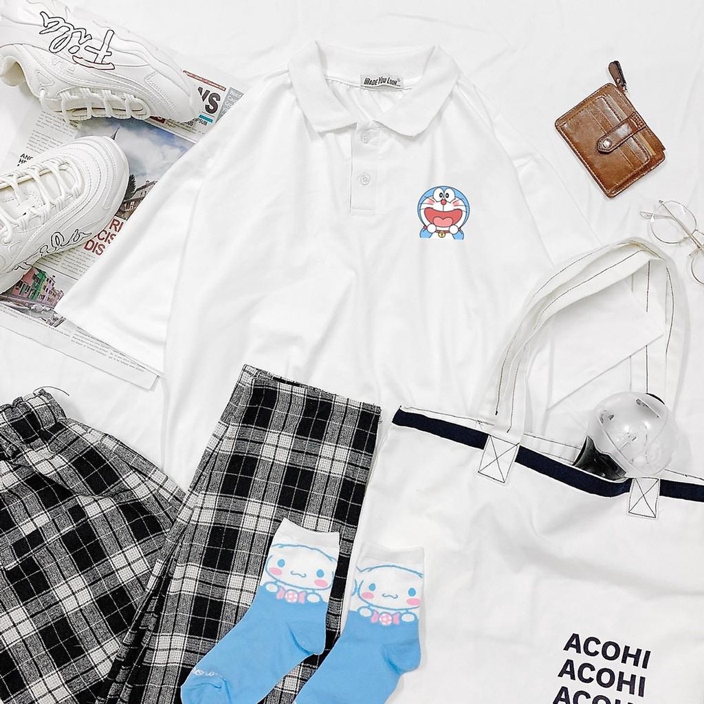 Áo Có Cổ Polo Form Rộng Chất Thun Mềm Mịn In Hình Mèo Máy Doremon Cực Đáng Yêu Phá Cách Phong Cách   TTQ0237