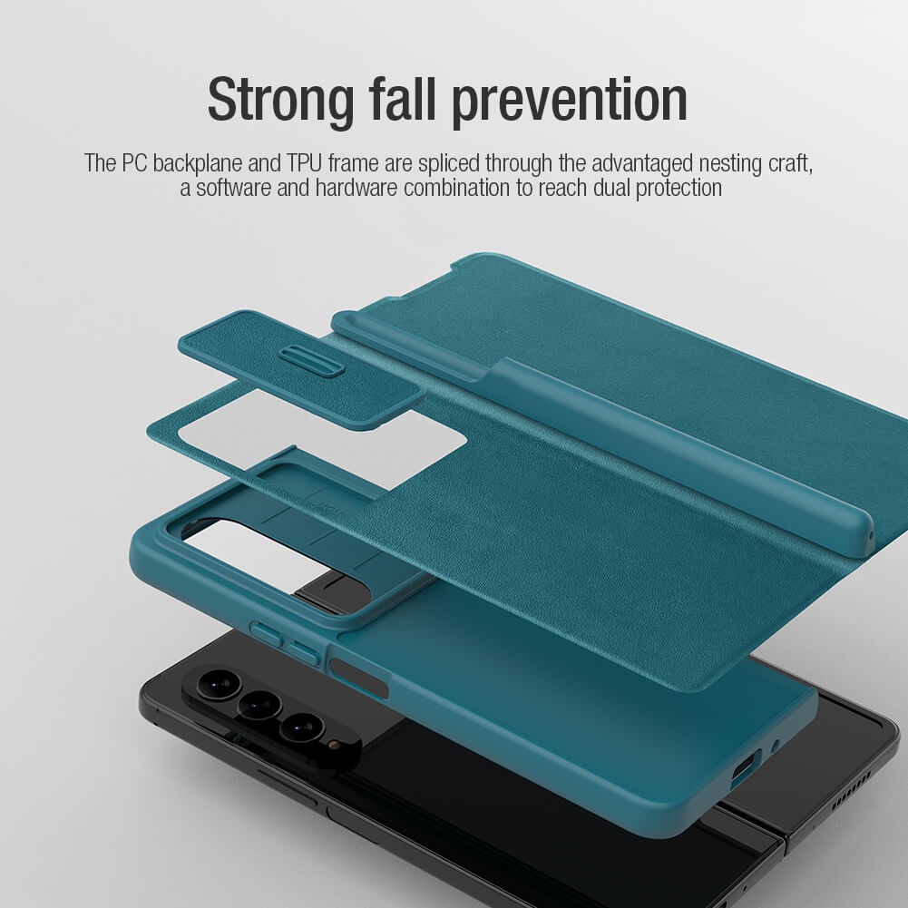 Nillkin QIN Pro – Bao da kèm khe để bút cho  Samsung Z Fold 4 5G , Fold 3 , Có lắp trượt bảo vệ camera cao cấp
