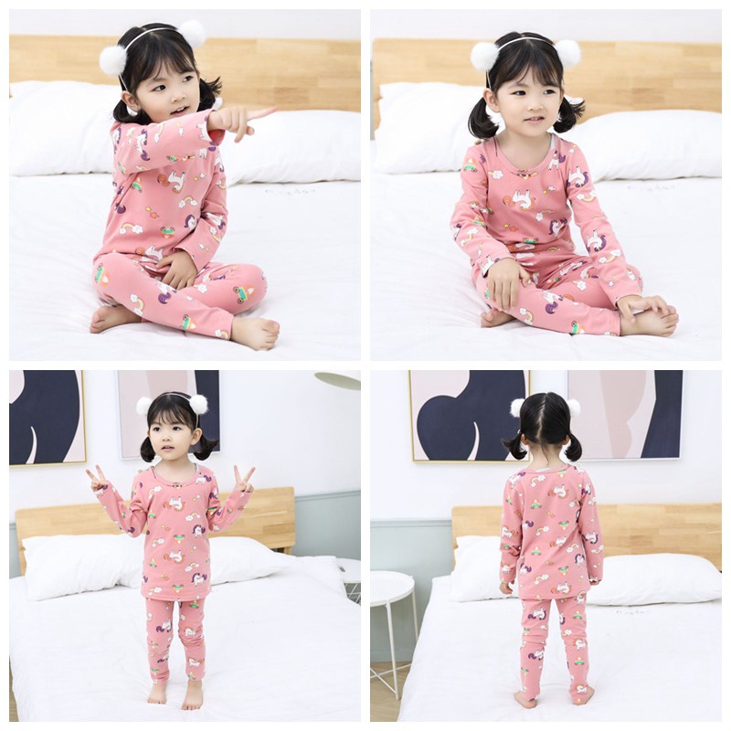 Bộ Đồ Ngủ Cotton Tay Dài In Họa Tiết Hoạt Hình + Quần Dài Cho Bé Trai / Gái
