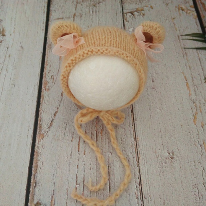 Mũ Beanie Đan Len Đính Nơ Dễ Thương Dùng Làm Phụ Kiện Chụp Ảnh Cho Bé Sơ Sinh