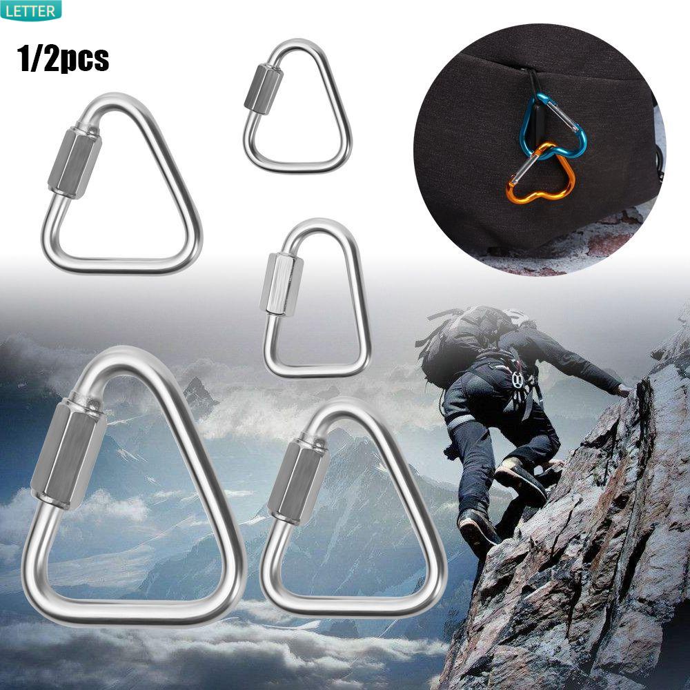 Set 1 / 2 móc khóa hình tam giác bằng thép không gỉ 5 kích cỡ chất lượng cao tiện dụng khi đi cắm trại