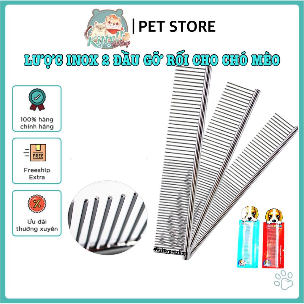 Phụ kiện cho chó mèo: lược inox chải lông 2 đầu gỡ rối cho chó mèo, lược chải lông - Kitty Pet Shop