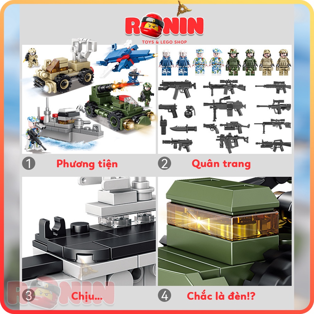 Bộ Đồ Chơi Lắp Ráp Lego Xe Quân Sự Mô Hình Xe Tăng / Trực Thăng / Tàu Ngầm / Xe Bọc Thép 8in1