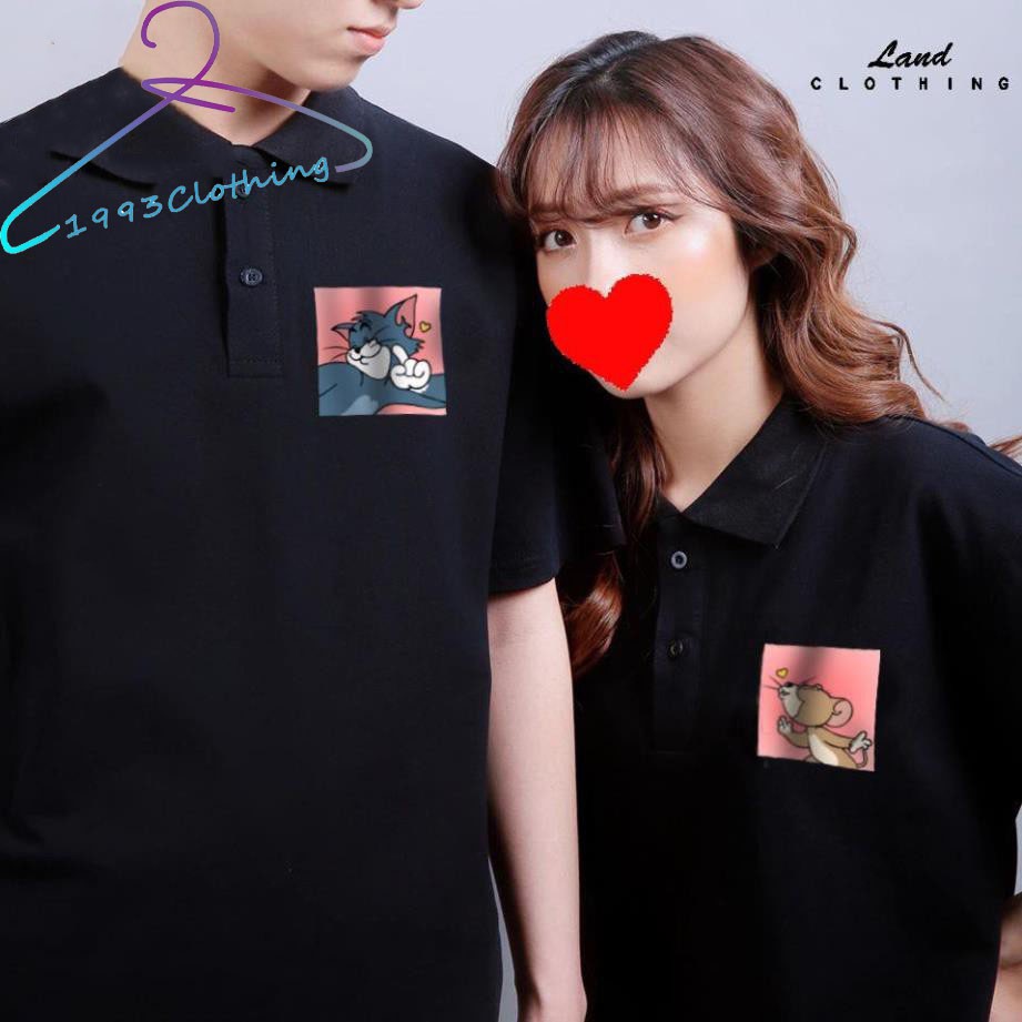 ÁO THUN POLO CẶP IN HÌNH TOM AND JERY CỔ TRỤ 2 MÀU TRẮNG ĐEN UNISEX NAM NỮ,1993CLOTHING
