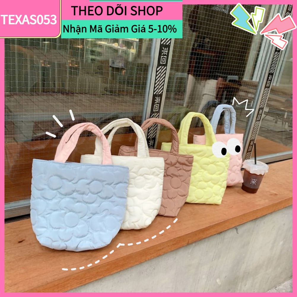 Hàng HOT Túi xách đựng bữa ăn trưa màu trơn thời trang cao cấp cho nữ Túi Tote hoa văn nữ Polyester Dễ thương Thanh lịch【Texas053】